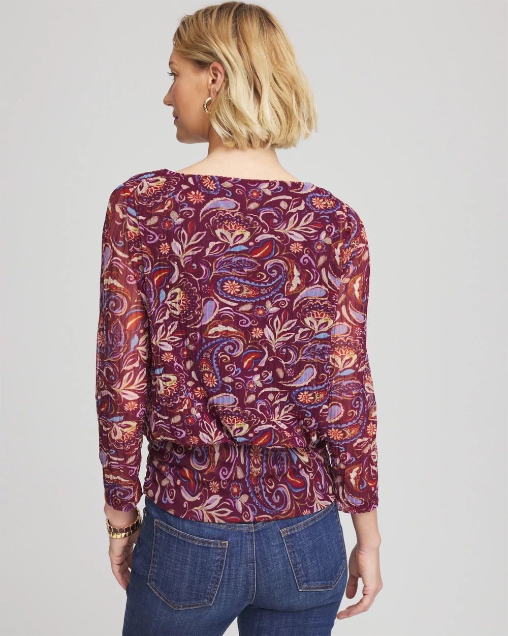Paisley Textured Banded-Hem Top