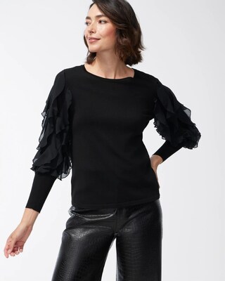 Spun Rayon Black Ruffle Sleeve Sweater