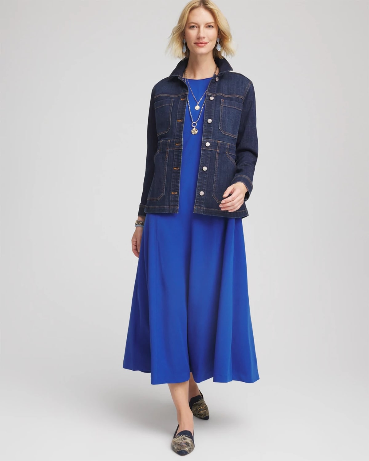 Chico's Seamed Crepe Maxi Dress In Cobalt Stone In Blue