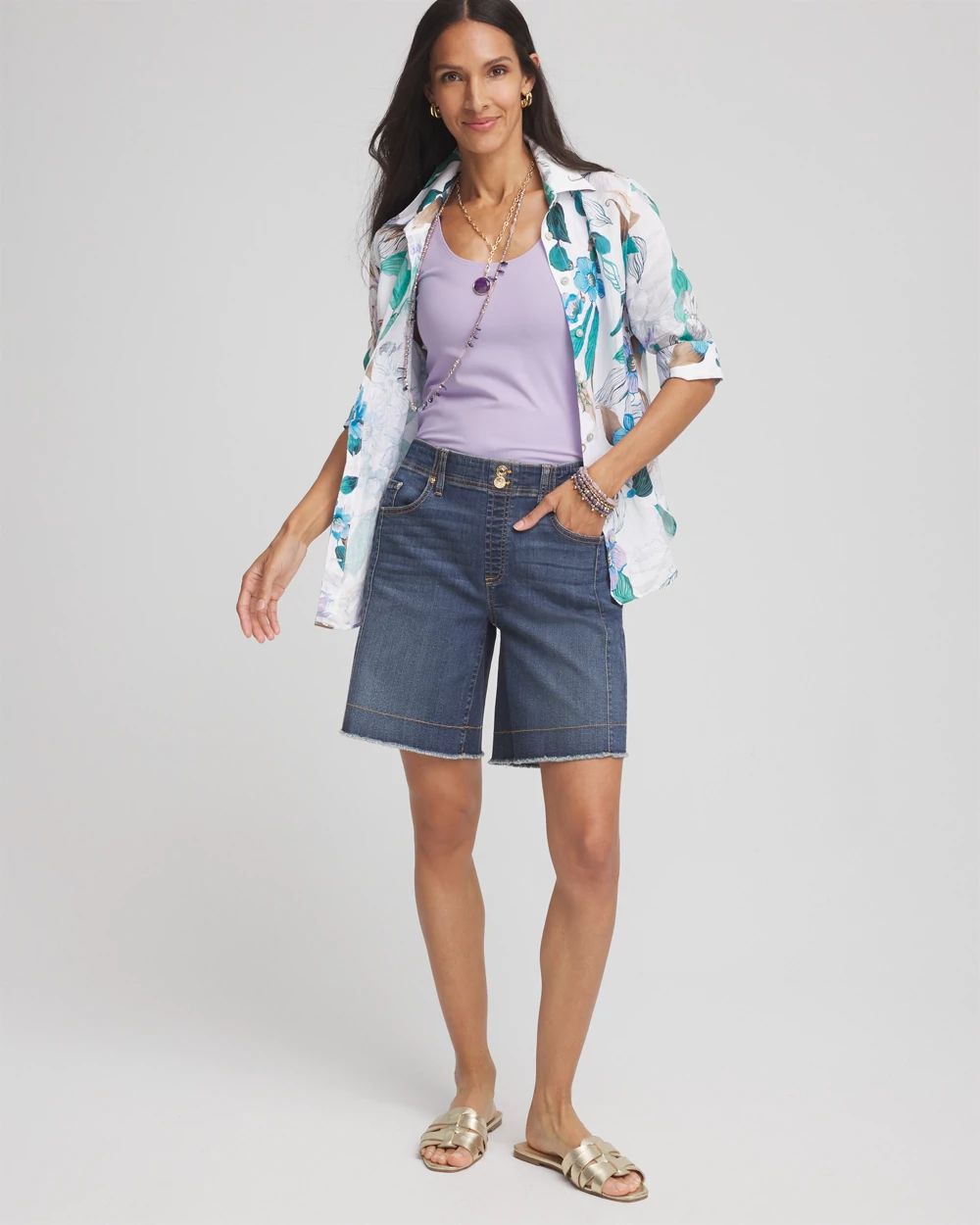 Pull-On Fray Hem Shorts