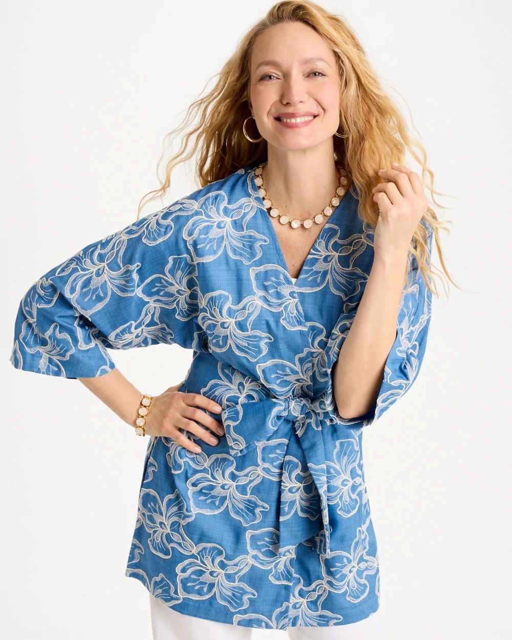 Woven Embroidered Belted Kimono