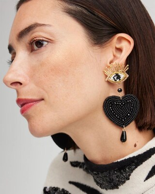 Beaded Heart Drop Earrings