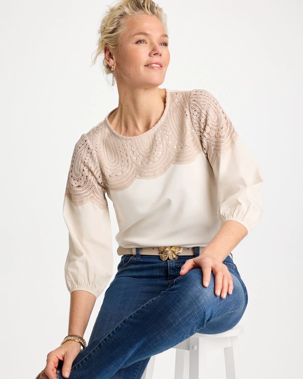 Lace Crochet Sleeve Tee click to view larger image.