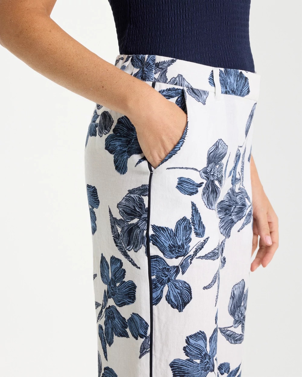 Piped Linen Fly Front Pants