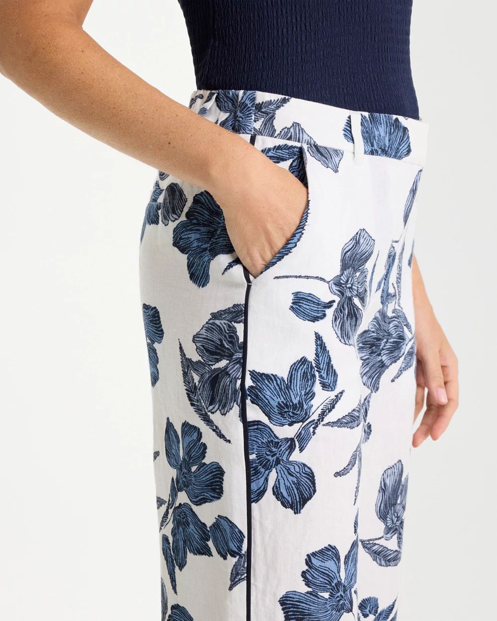 Piped Linen Fly Front Pants click to view larger image.