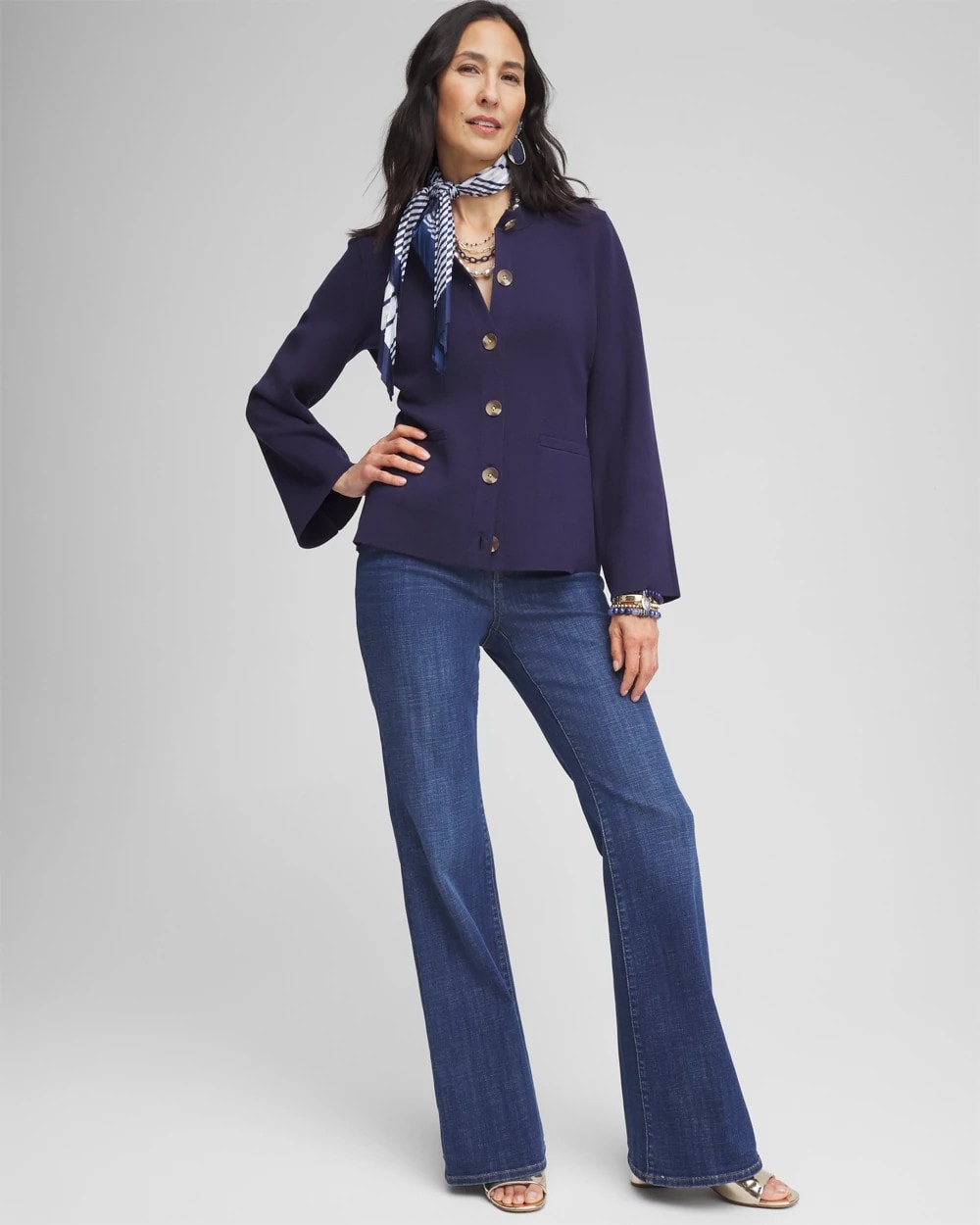 Faux Horn Button-Up Cardigan