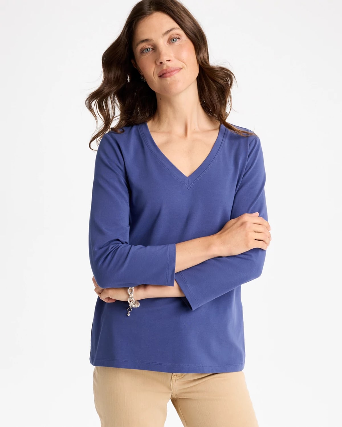 Chico's Cotton Stretch 3/4 Sleeve Tee In Storm Blue