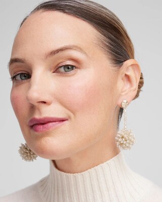 Beaded Pom Drop Earrings