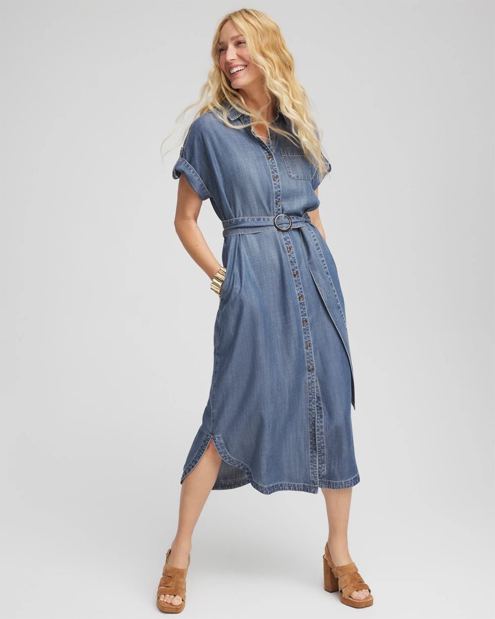 Denim Tie Midi Shirtdress