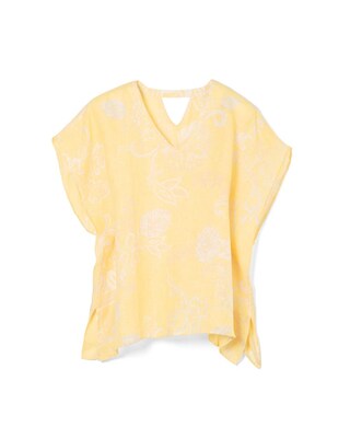Warm-Toned Foliage-Print Linen Poncho