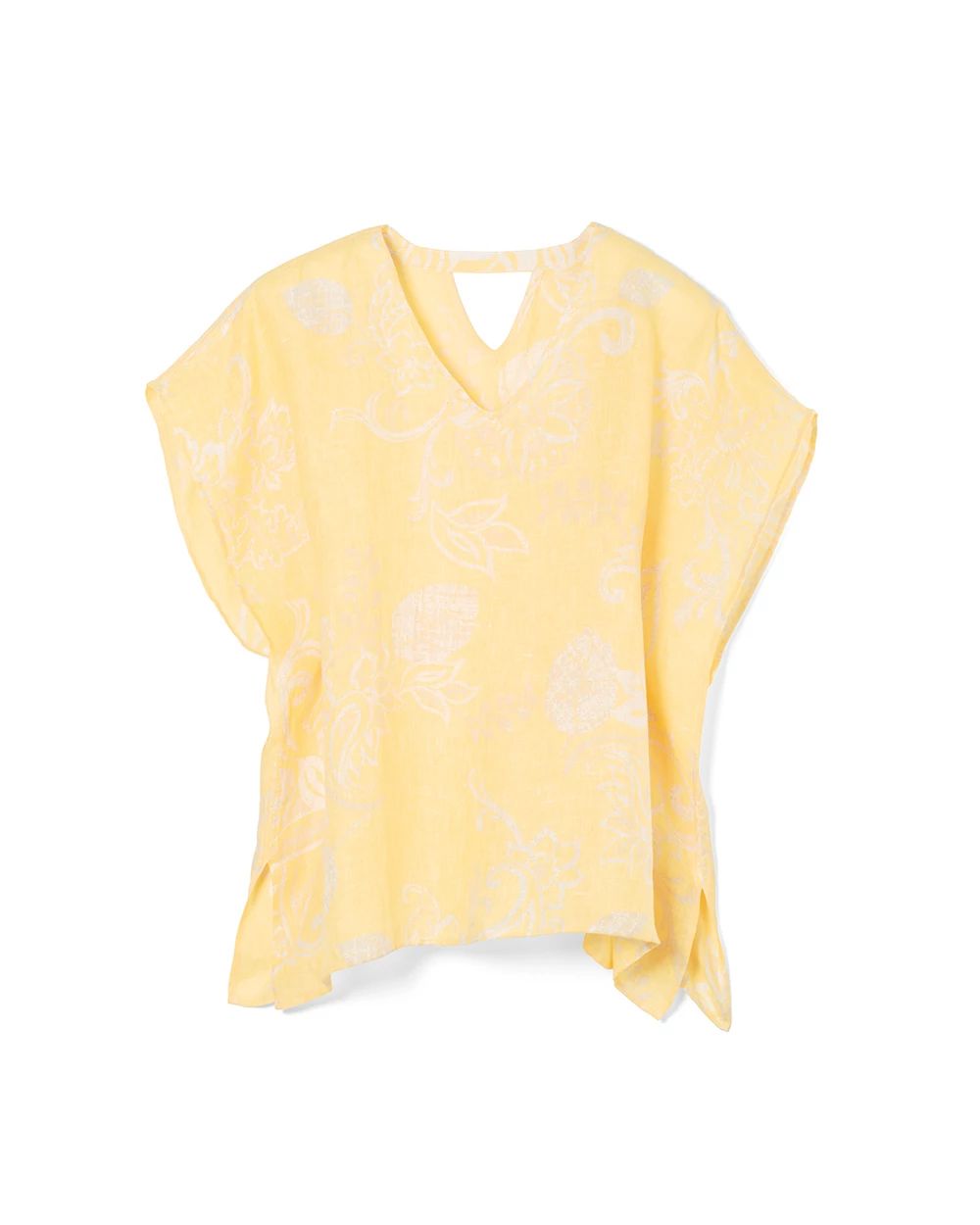Warm-Toned Foliage-Print Linen Poncho