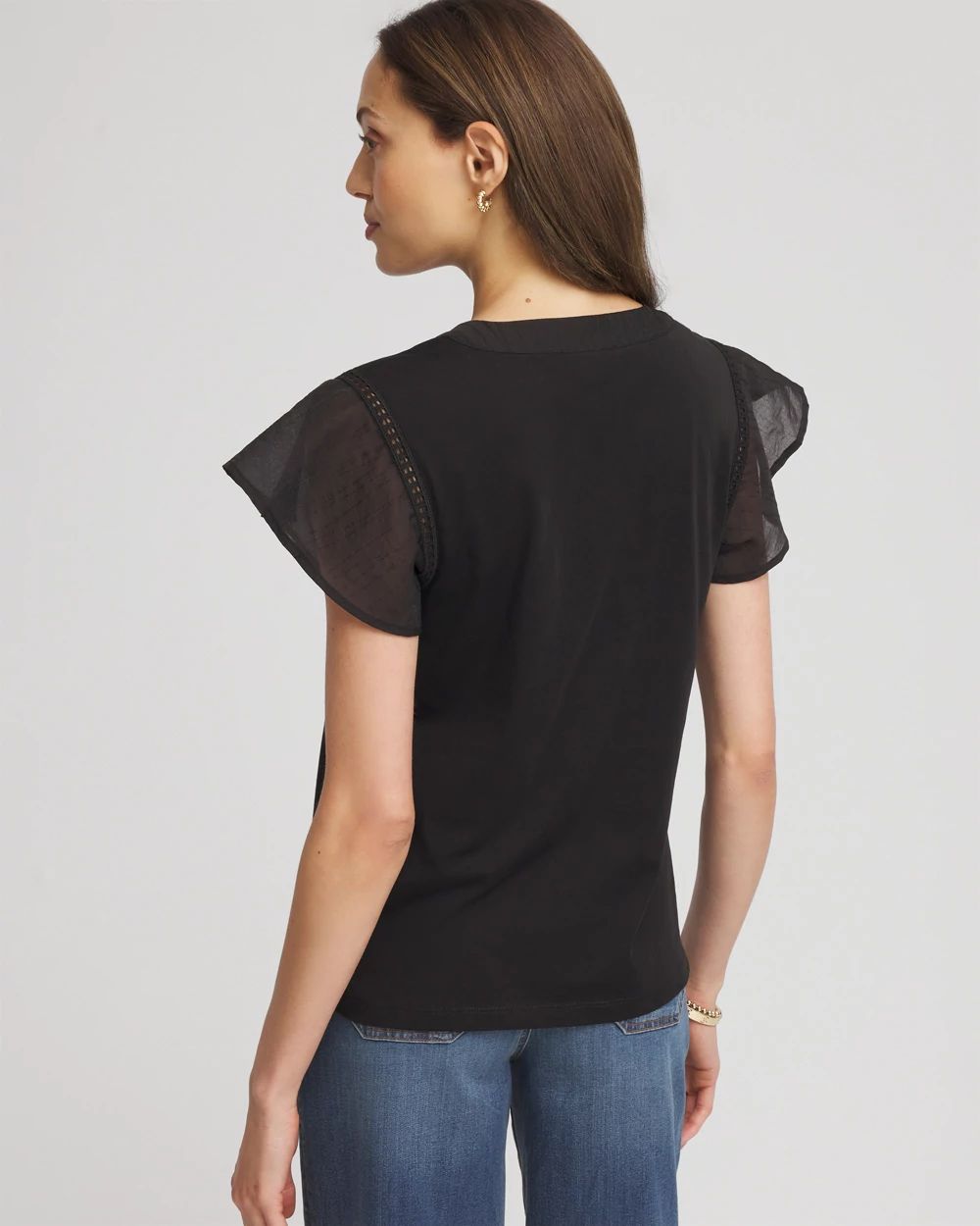 Pleated-Trim Flutter-Sleeve Tee
