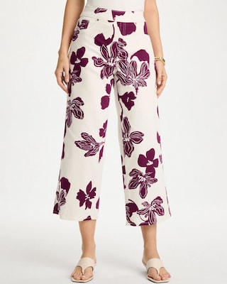 Girlfriend Pull-On Printed Wide Crop Jeans