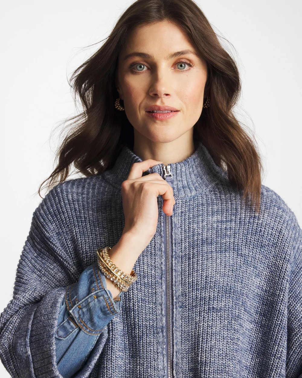 Rounded Hem Zip-Front Ruana