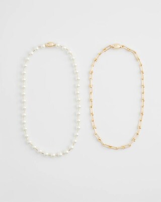 MagneticMix™ Faux Pearl Links Necklace