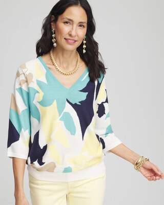 V-Neck Wildflower Intarsia Pullover