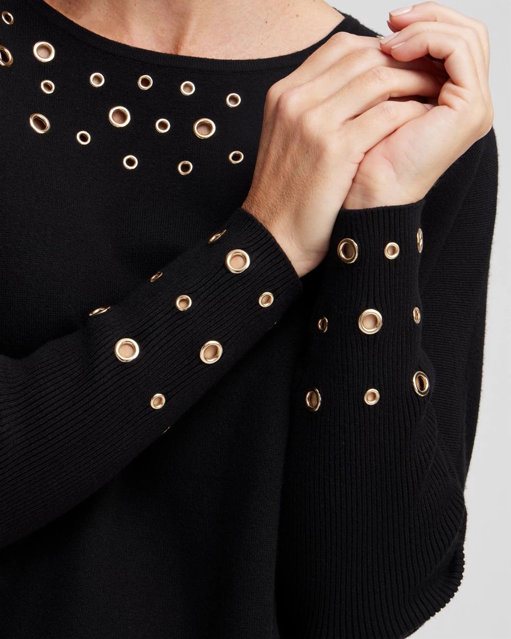 Grommet Detail Sweater Poncho click to view larger image.