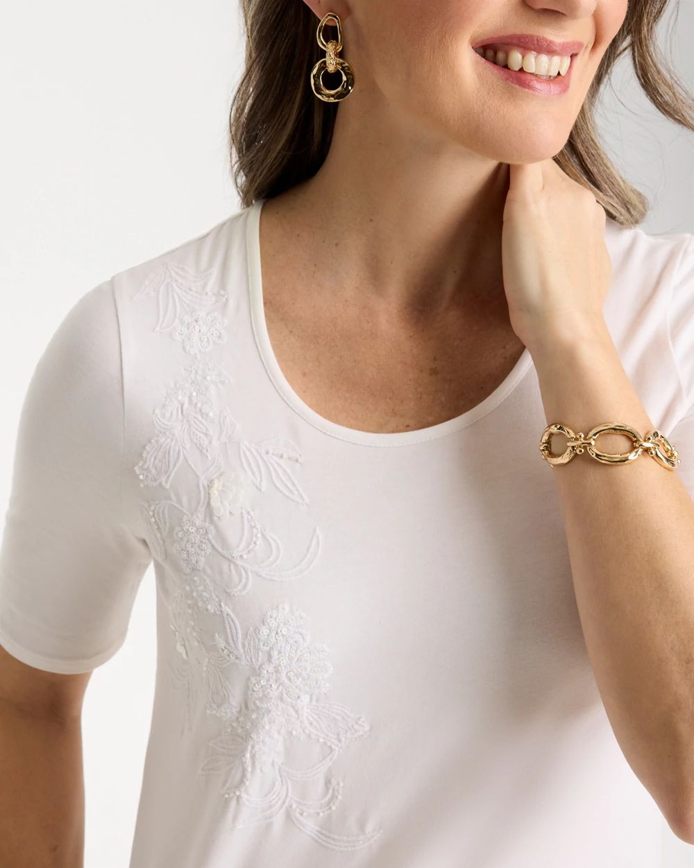 Sequin Embroidered Floral Tee click to view larger image.