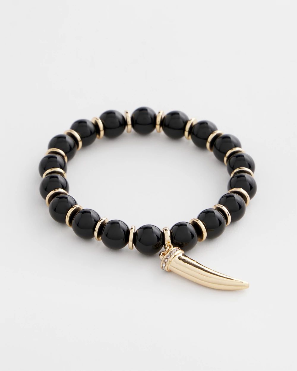 Black Stretch Beaded Charm Bracelet