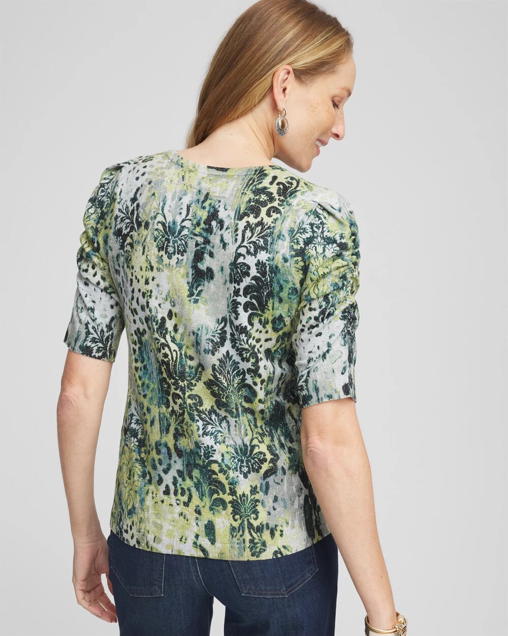 Animal Print Short-Sleeve Pullover Sweater