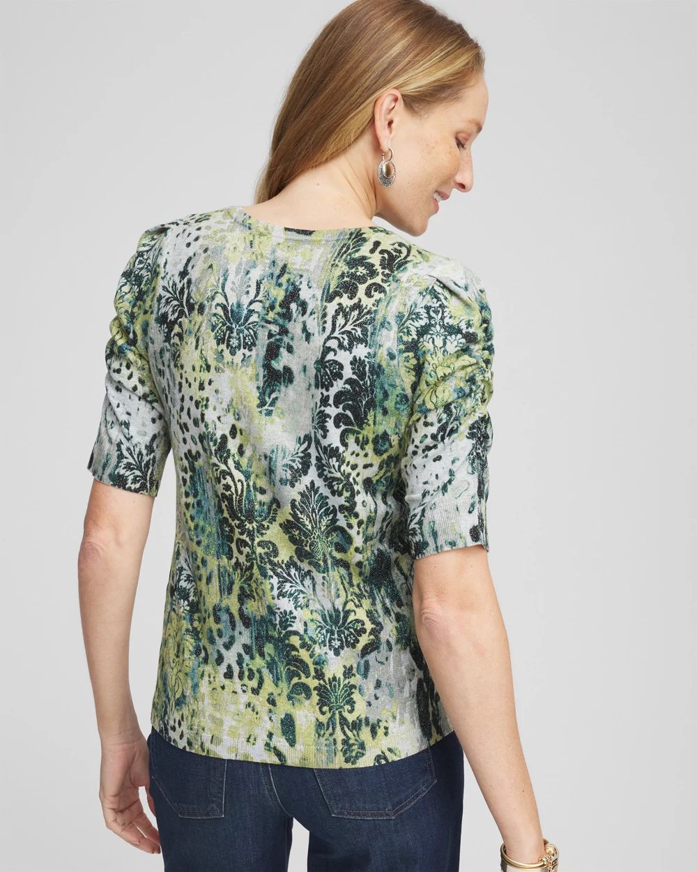 Animal Print Short-Sleeve Pullover Sweater