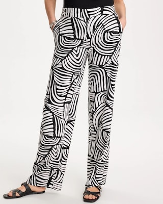 Geo Pull-On Wide-Leg Linen Pants