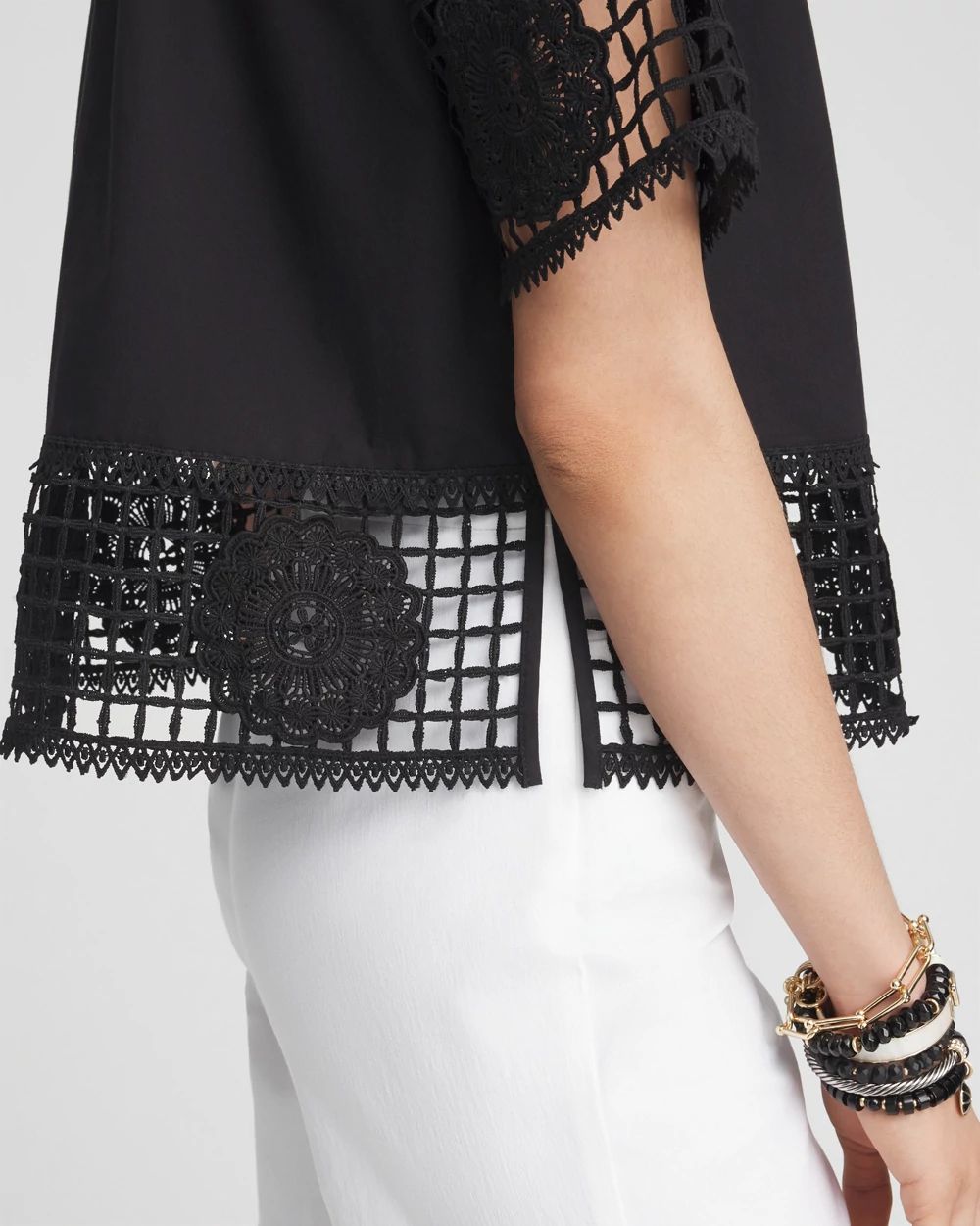 Poplin Crochet Trim Top
