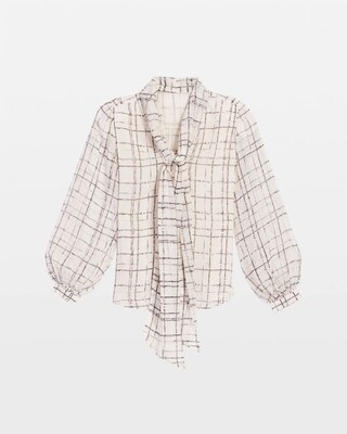 Plaid Tie Bow Blouse click to view larger image.