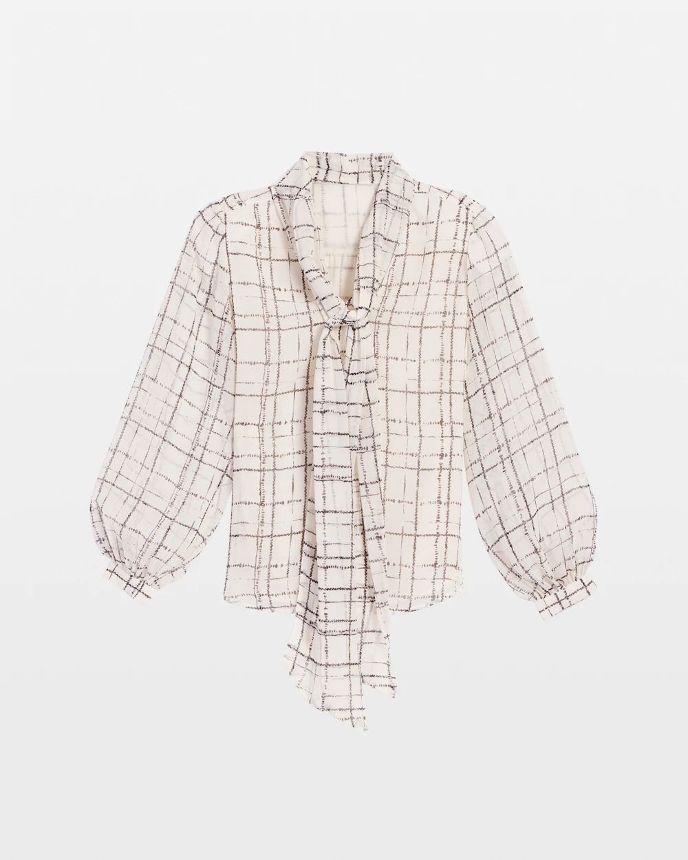 Plaid Tie Bow Blouse click to view larger image.
