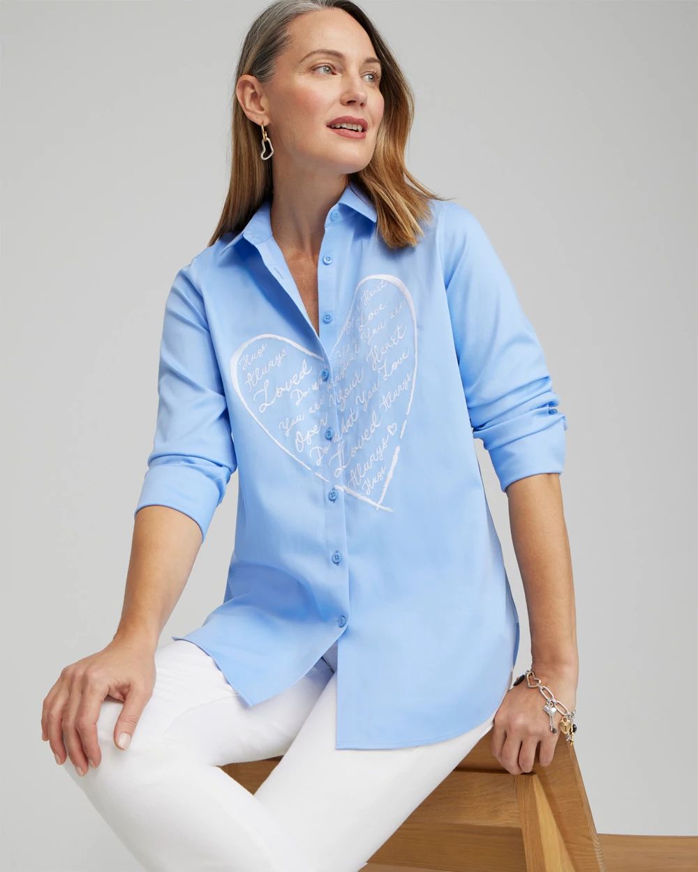 No Iron™ Stretch Embroidered Heart Shirt