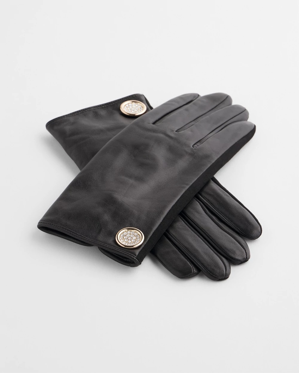 Leather Button Detail Gloves
