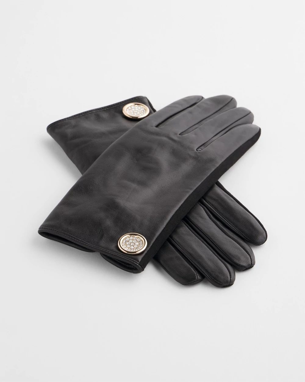 Leather Button Detail Gloves