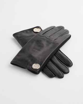 Leather Button Detail Gloves