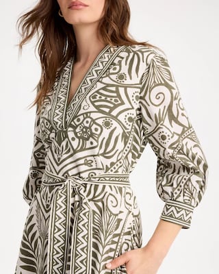 Printed Cotton-Linen Belted Dress click to view larger image.