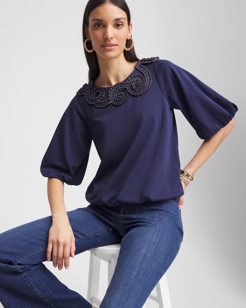 Bubble Hem Pleated Cotton Top