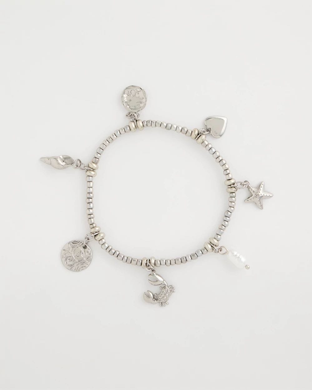 Beachy Silvertone Stretch Charm Bracelet
