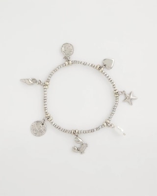 Beachy Silvertone Stretch Charm Bracelet