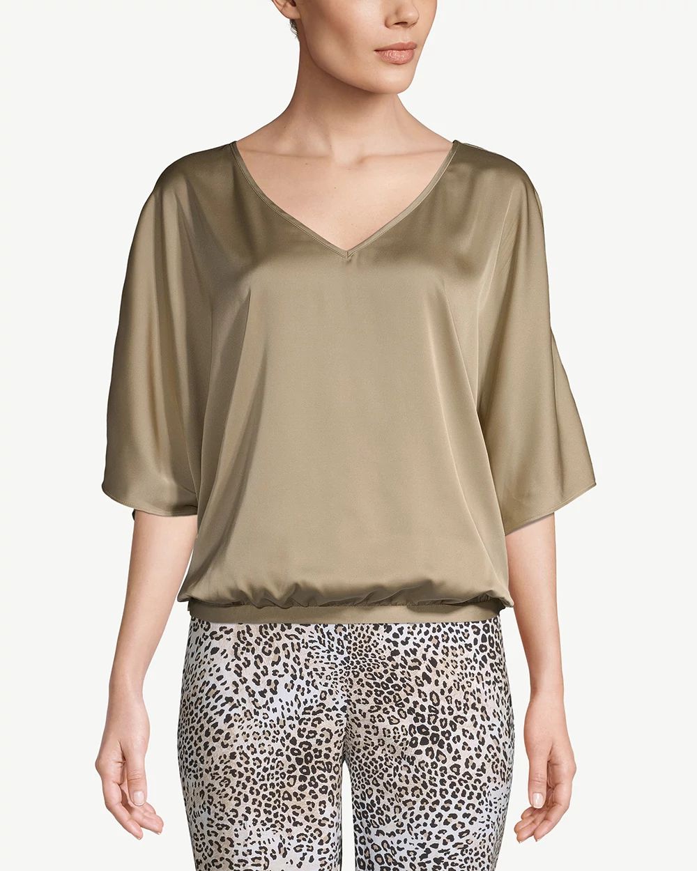 Satin V-Neck Dolman-Sleeve Top