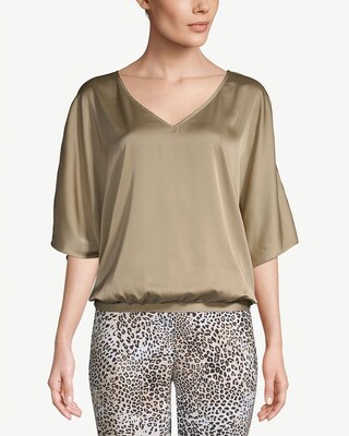 Satin V-Neck Dolman-Sleeve Top