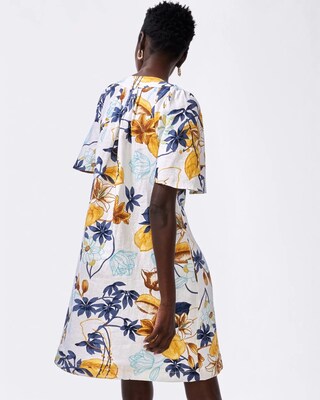 Linen Floral Flutter Sleeve Dress