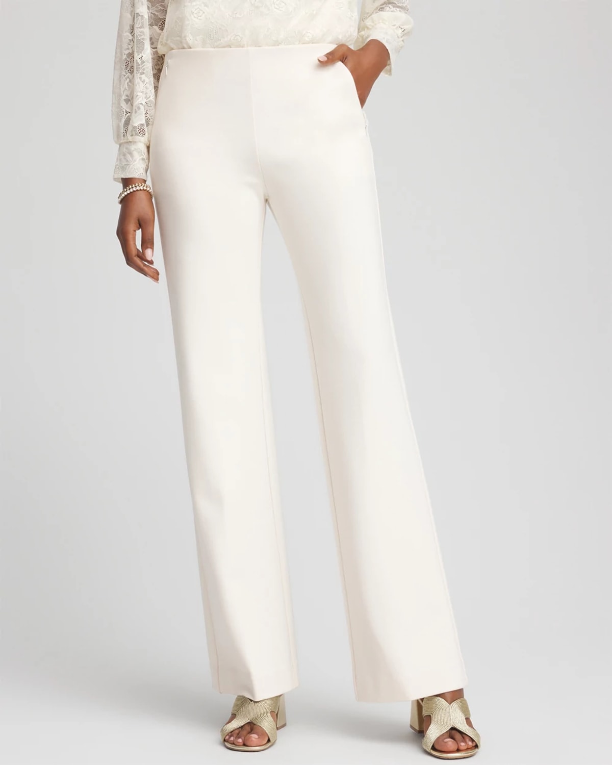 Chico's Juliet Wide-leg Ponte Pants In Cream In Neutral