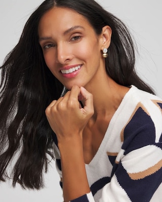 White & Gold Mini Stud Earrings click to view larger image.