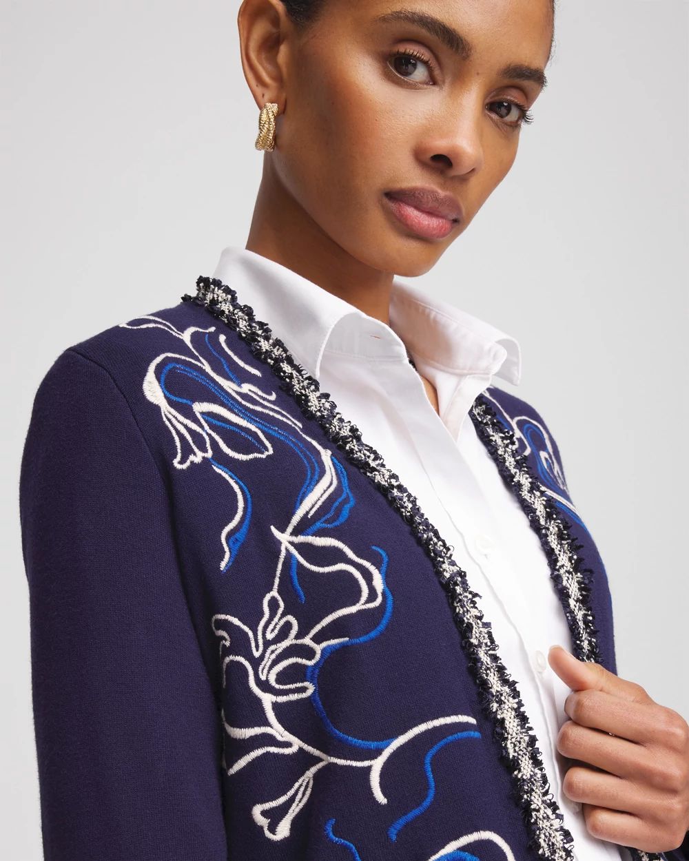 Open-Front Embroidered Cardigan