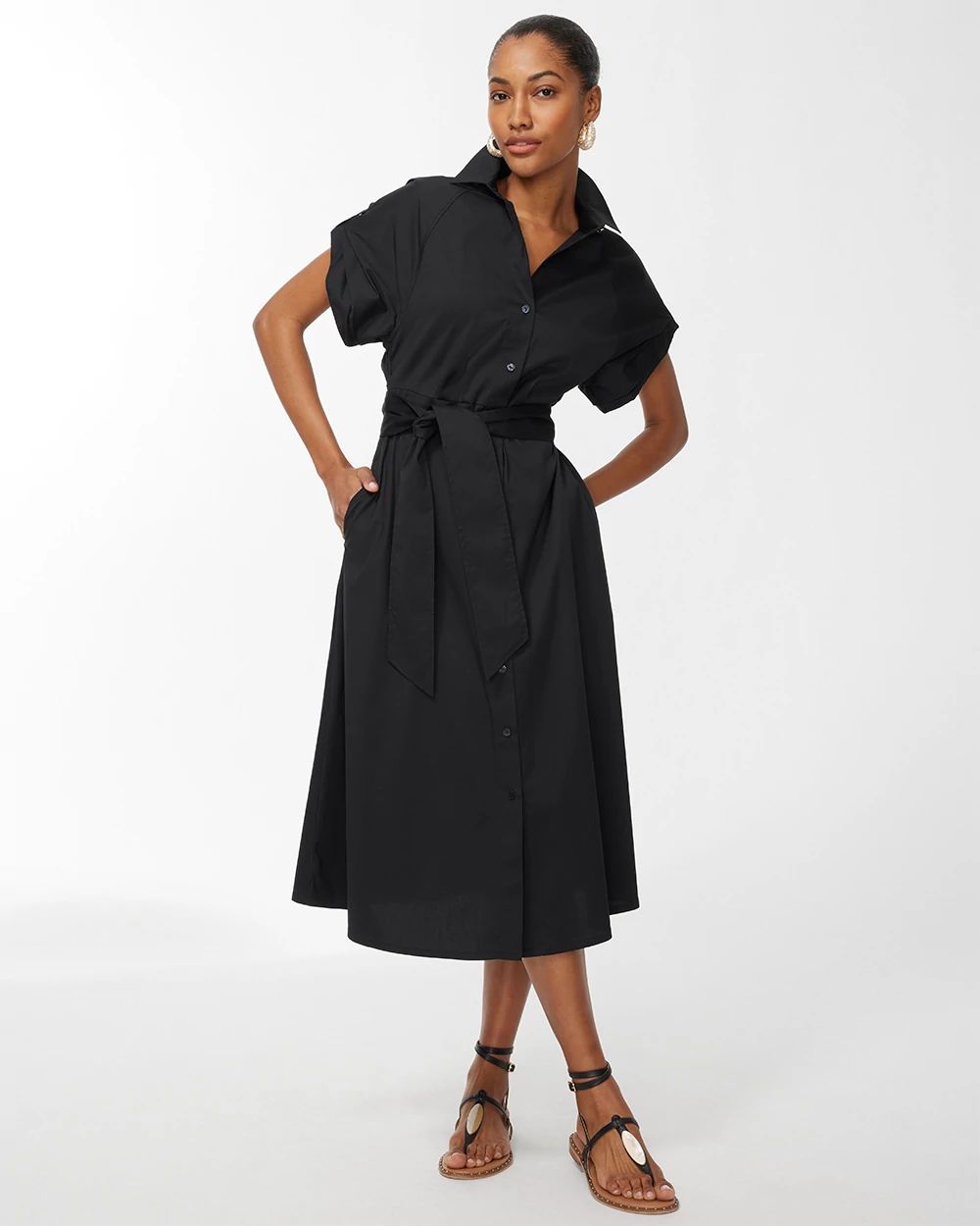 Poplin Tie Waist Shirt Dress