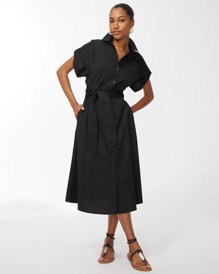 Poplin Tie Waist Shirt Dress