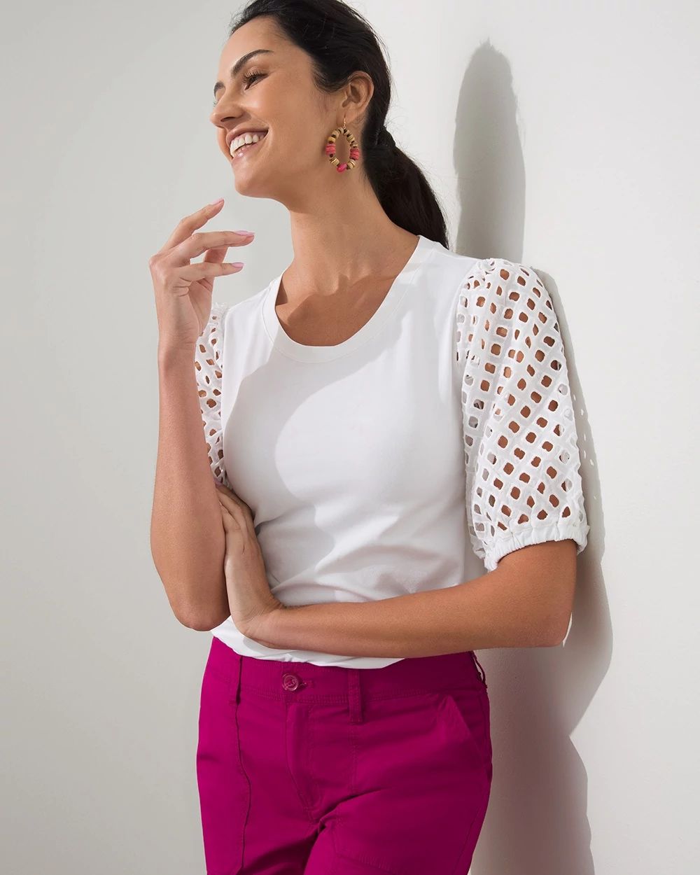 Eyelet Elbow Sleeve Top