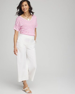 Pink Stripe Sweater Trim Linen Tee click to view larger image.