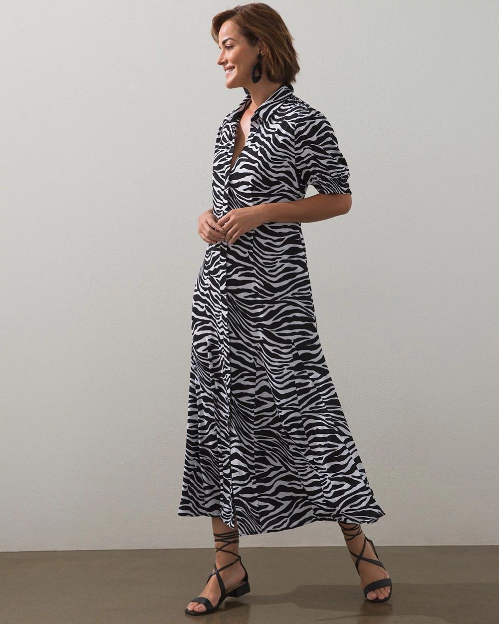 Zebra Smock Sleeve Godet Dress