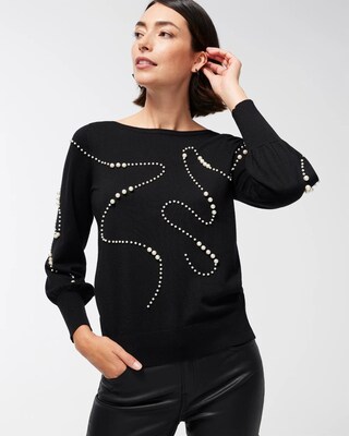 Faux Pearl Applique Pullover Sweater