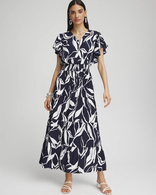 Leaves Smock Waist Tiered Maxi Dress